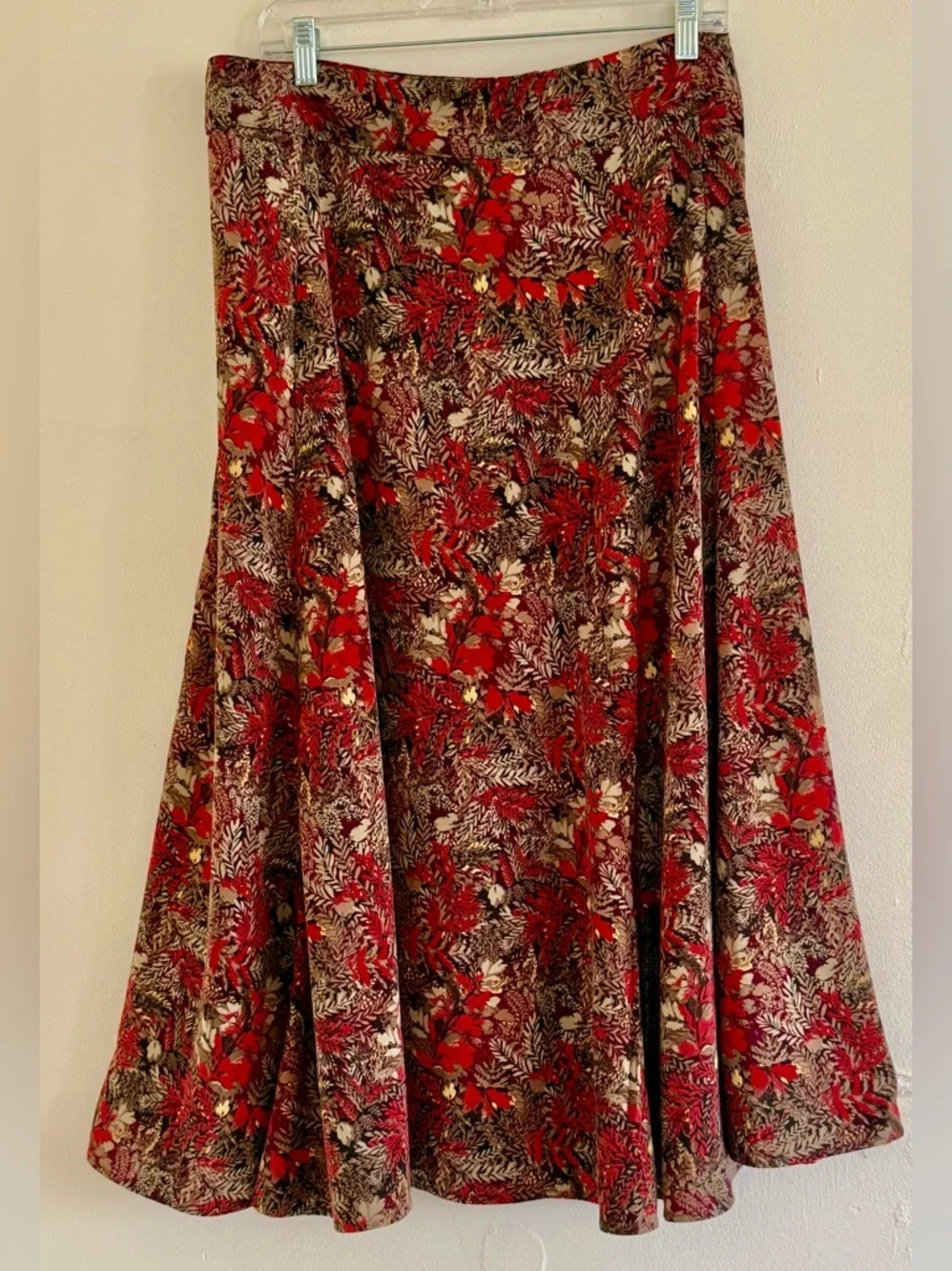 Christopher & Banks Red Floral Button-Front A-Line Skirt - NWOT - Picture 2 of 6